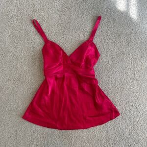 Y2K Flora Nikrooz Red Satin-like Babydoll Cami – Size S
